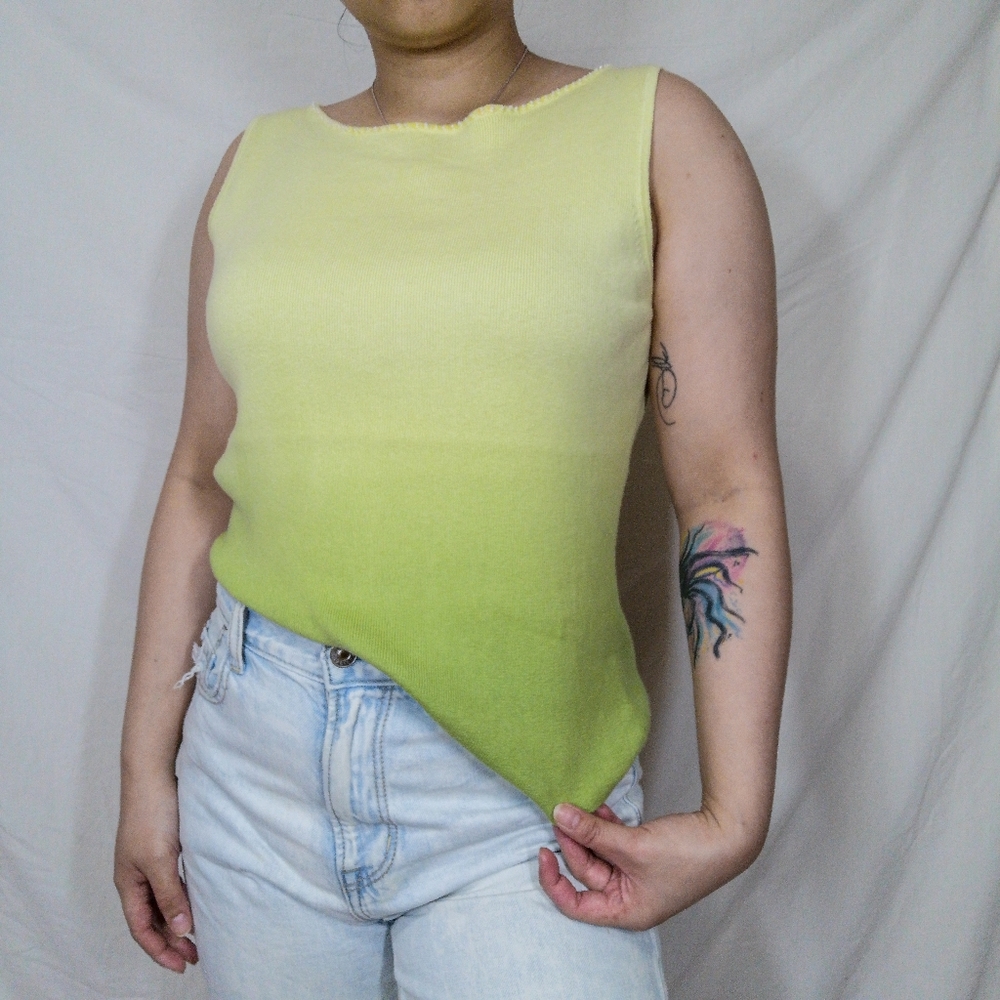 Vintage Jeanne Pierre Gradient Green Y2k Sleeveless Bateau Neck Rib Tank Top